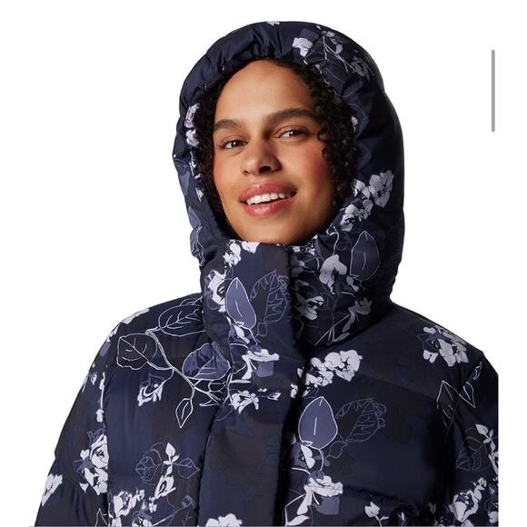 Columbia Boundless Days Print Long Down Jacket Collegiate Navy Women Size 1X NWT - Picture 4 of 12